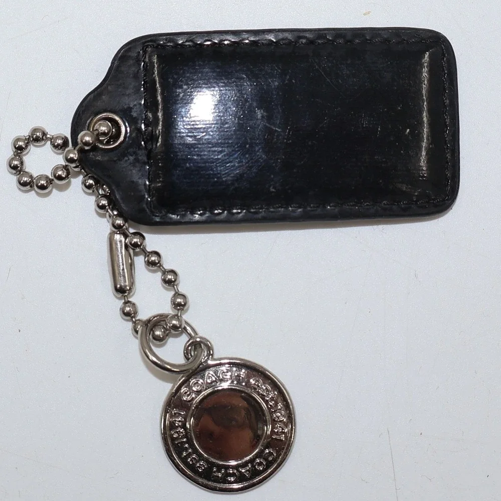 Coach Hangtag Set Unisex OS Black Leather Silver Medallion Bag Charm Accessory
